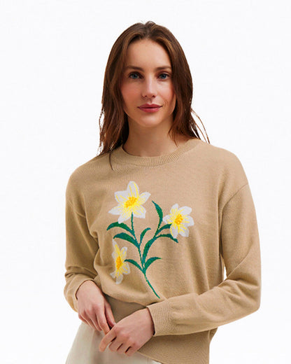 Daffodil Crewneck Sweater Brown - Draper James