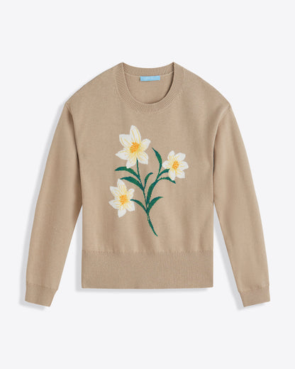 Daffodil Crewneck Sweater Brown - Draper James