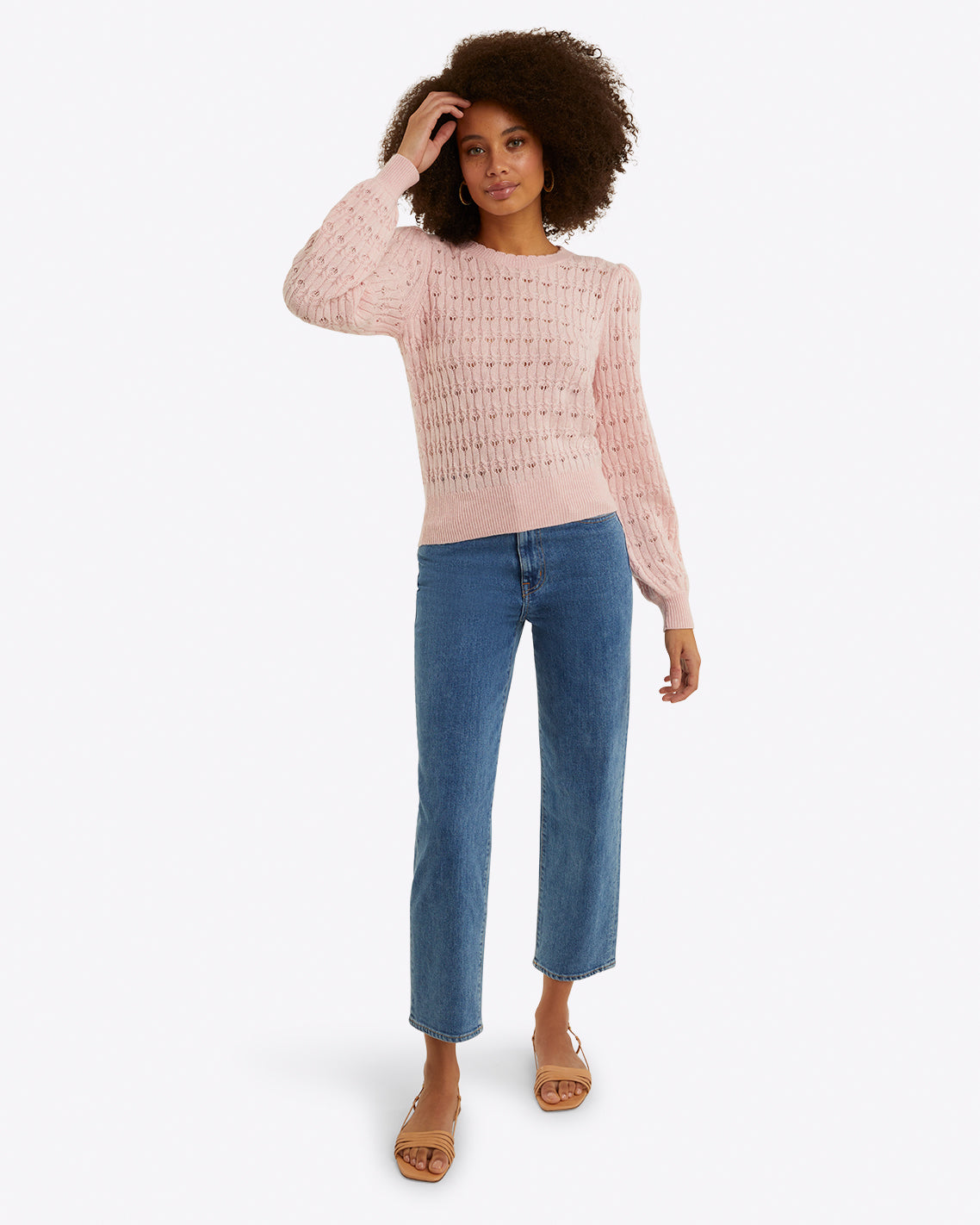 Puff Sleeve Sweater in Pointelle Knit Orchid Pink - Draper James
