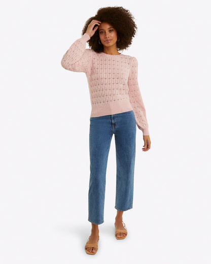 Puff Sleeve Sweater in Pointelle Knit Orchid Pink - Draper James