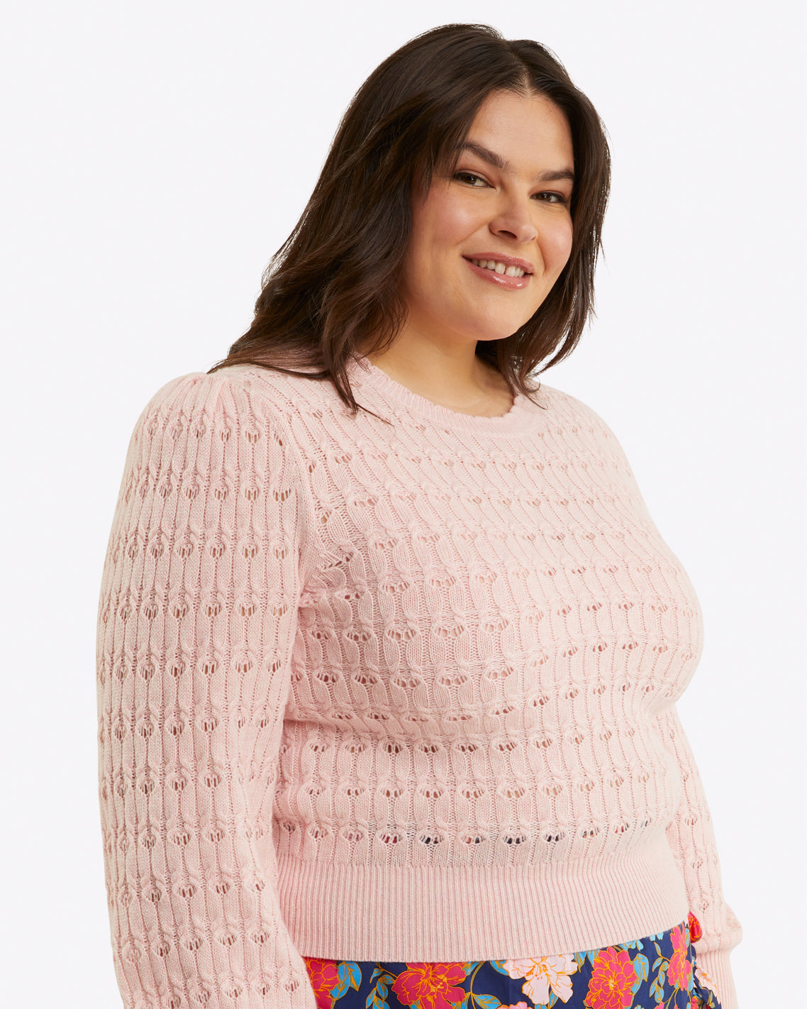 Puff Sleeve Sweater in Pointelle Knit Orchid Pink - Draper James