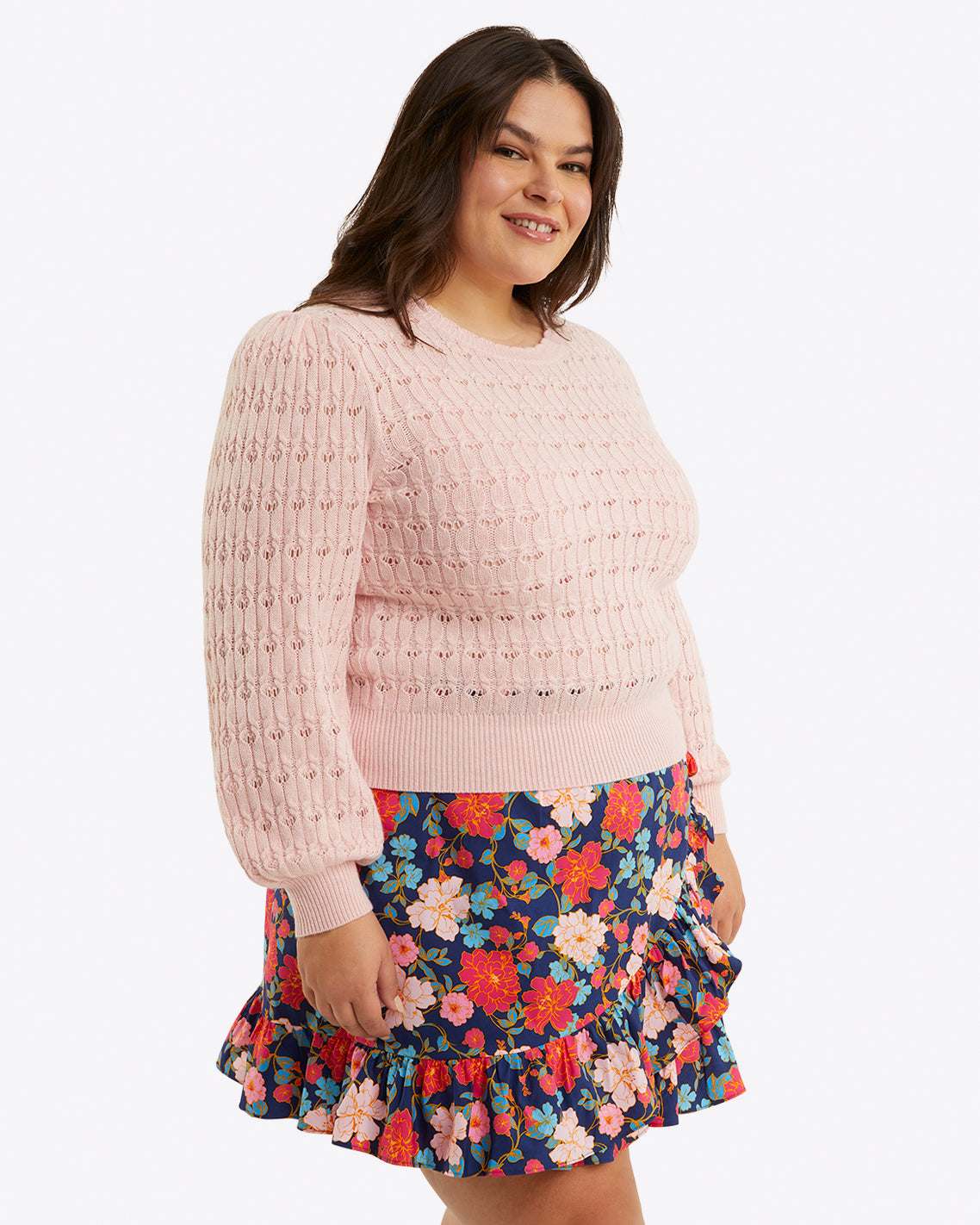 Puff Sleeve Sweater in Pointelle Knit Orchid Pink - Draper James