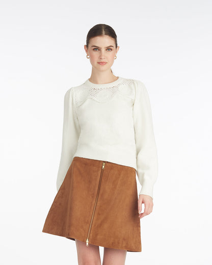 Scalloped Crewneck Sweater Magnolia White - Draper James