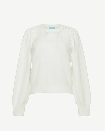 Scalloped Crewneck Sweater Magnolia White - Draper James