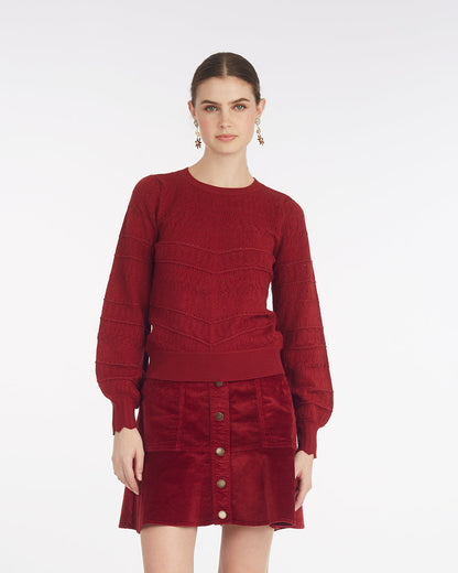 Long-Sleeve Pointelle Sweater in Navy Burgundy - Draper James