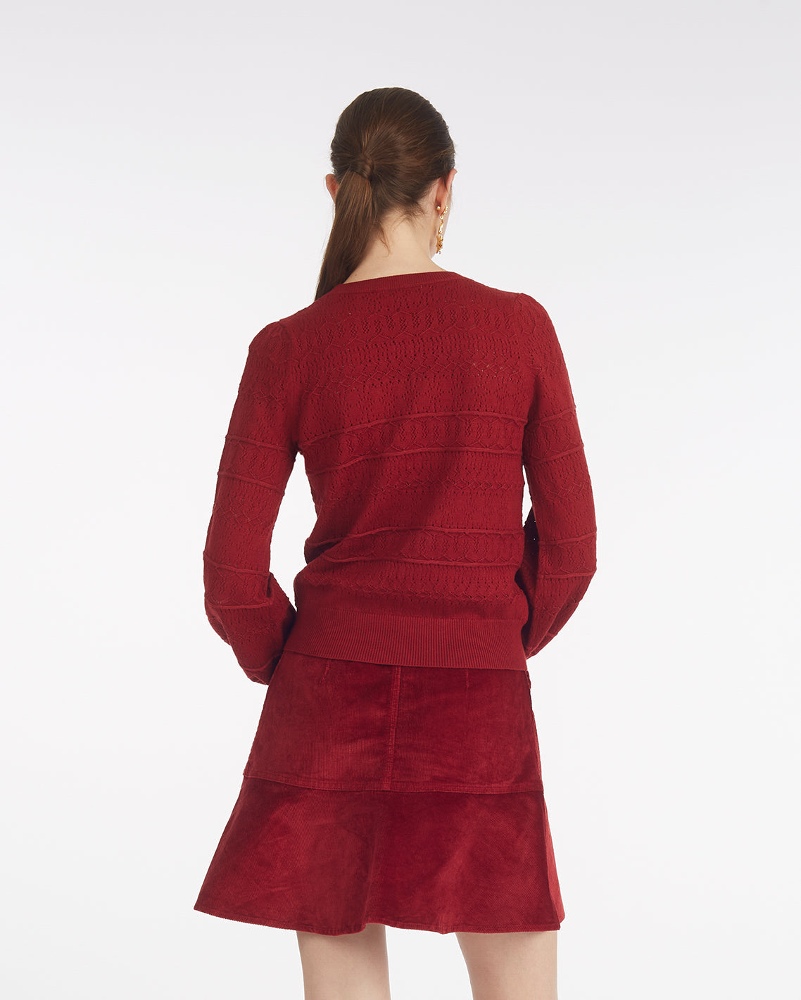 Long-Sleeve Pointelle Sweater in Navy Burgundy - Draper James