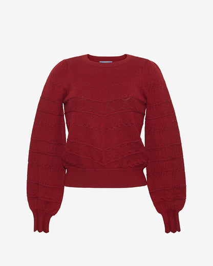 Long-Sleeve Pointelle Sweater in Navy Burgundy - Draper James