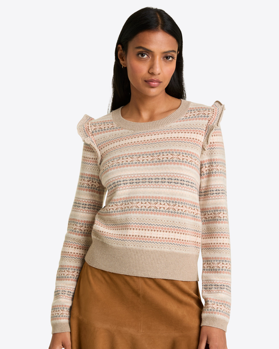 Fairisle Flutter Sleeve Sweater Brown - Draper James