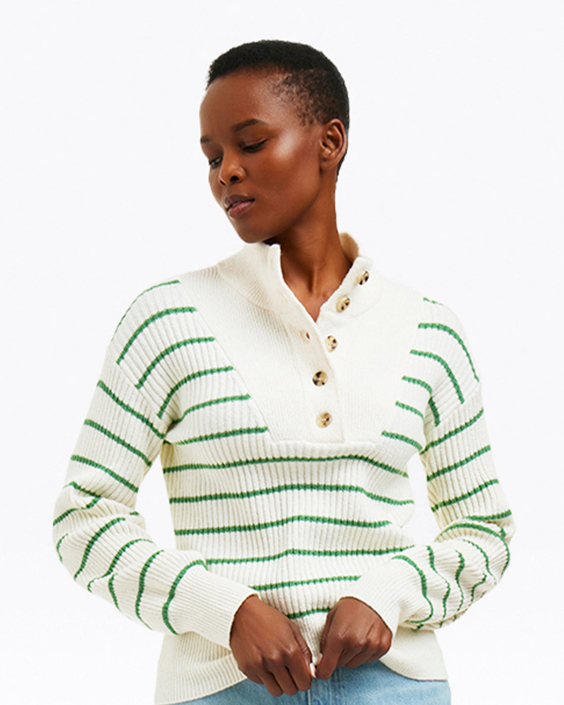 Striped Button Front Sweater Magnolia White Multi - Draper James