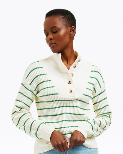Striped Button Front Sweater Magnolia White Multi - Draper James