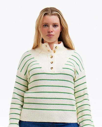 Striped Button Front Sweater Magnolia White Multi - Draper James