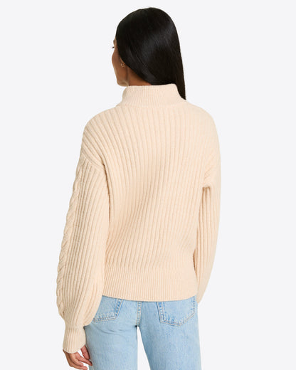 Quarter Zip Cableknit Sweater Cream - Draper James