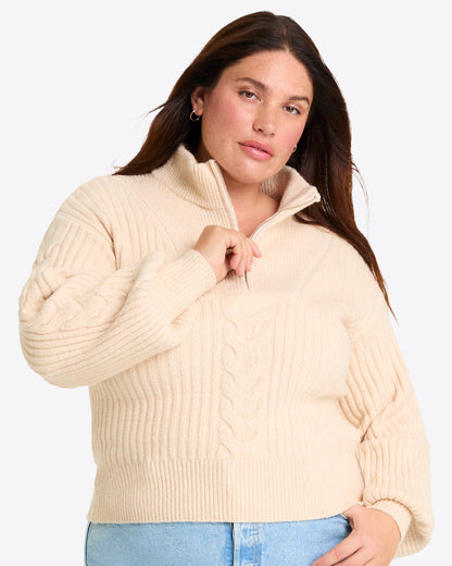 Quarter Zip Cableknit Sweater Cream - Draper James
