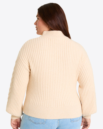 Quarter Zip Cableknit Sweater Cream - Draper James