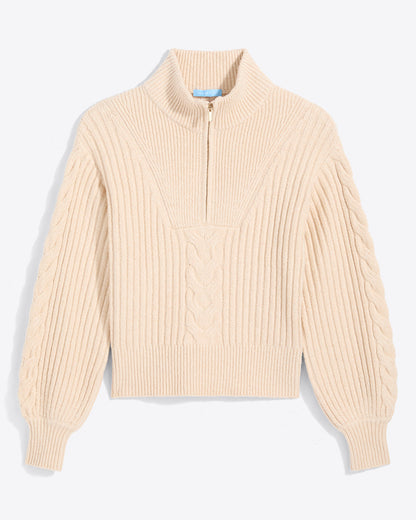 Quarter Zip Cableknit Sweater Cream - Draper James
