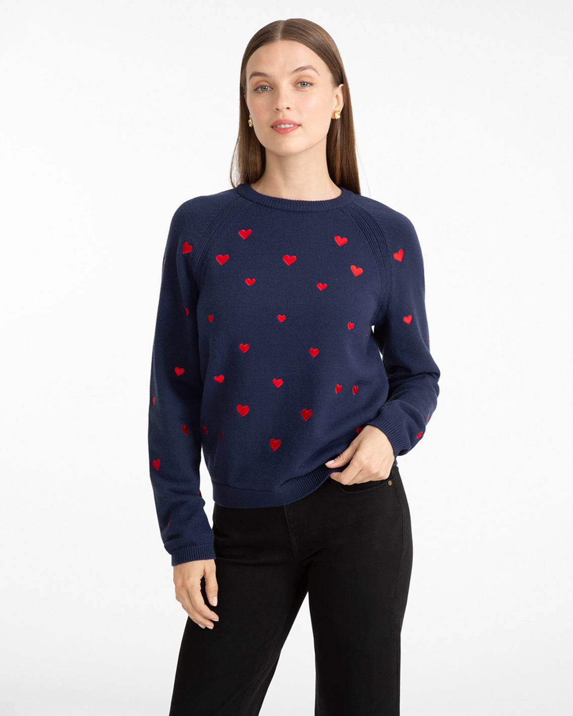 Ditsy Heart Crewneck Sweater Nassau Navy Multi - Draper James