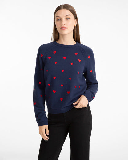 Ditsy Heart Crewneck Sweater Nassau Navy Multi - Draper James