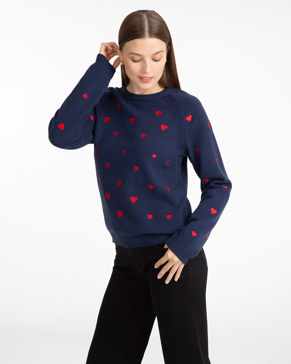 Ditsy Heart Crewneck Sweater Nassau Navy Multi - Draper James