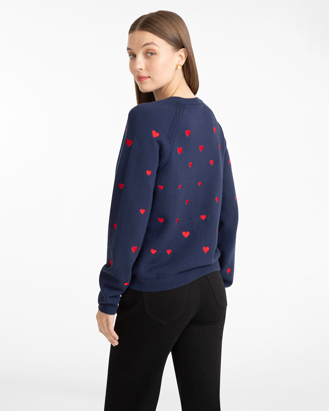 Ditsy Heart Crewneck Sweater Nassau Navy Multi - Draper James