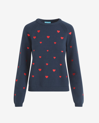 Ditsy Heart Crewneck Sweater Nassau Navy Multi - Draper James