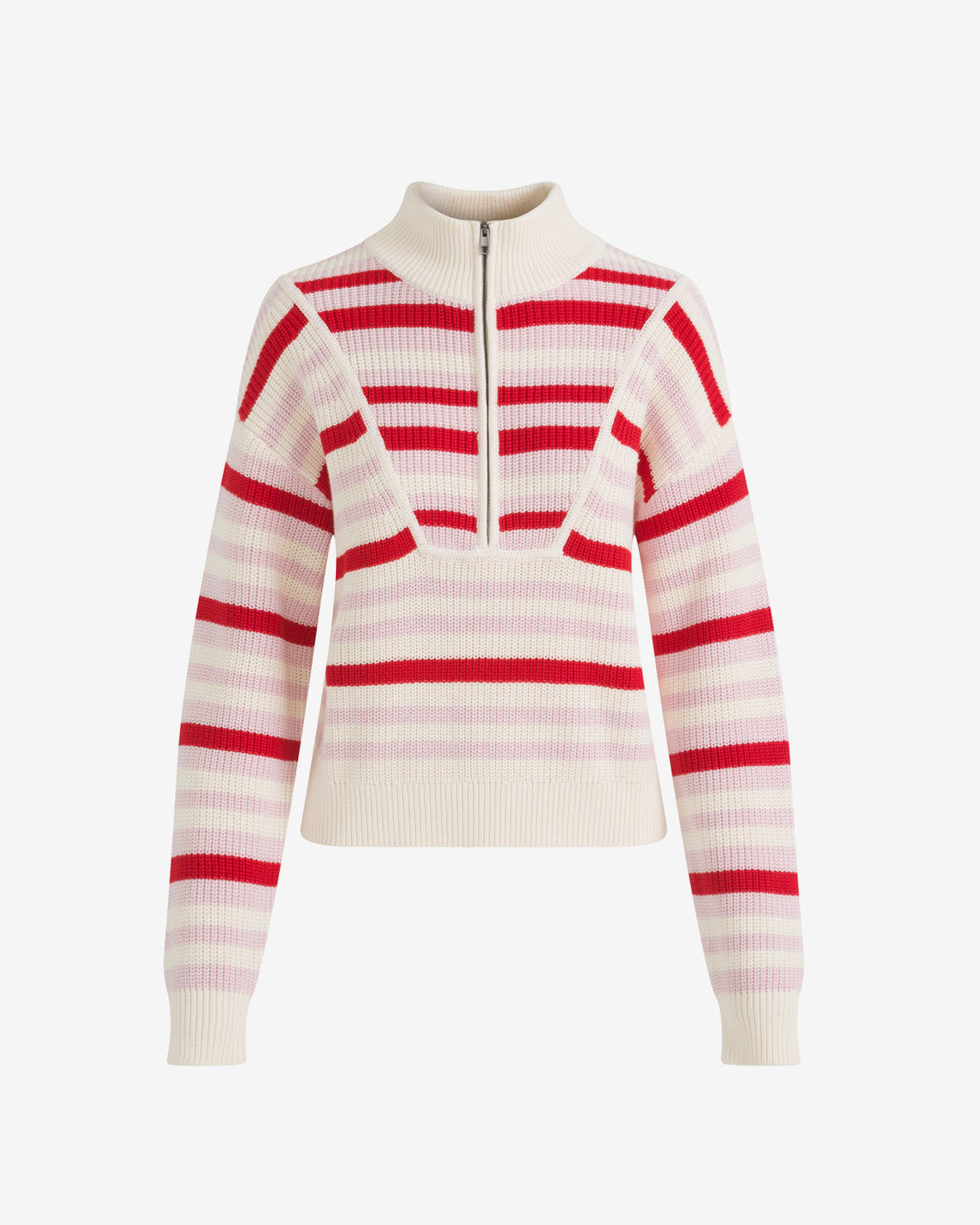 Quarter Zip Sweater in Mixed Stripe Pink Mixed Stripe - Draper James