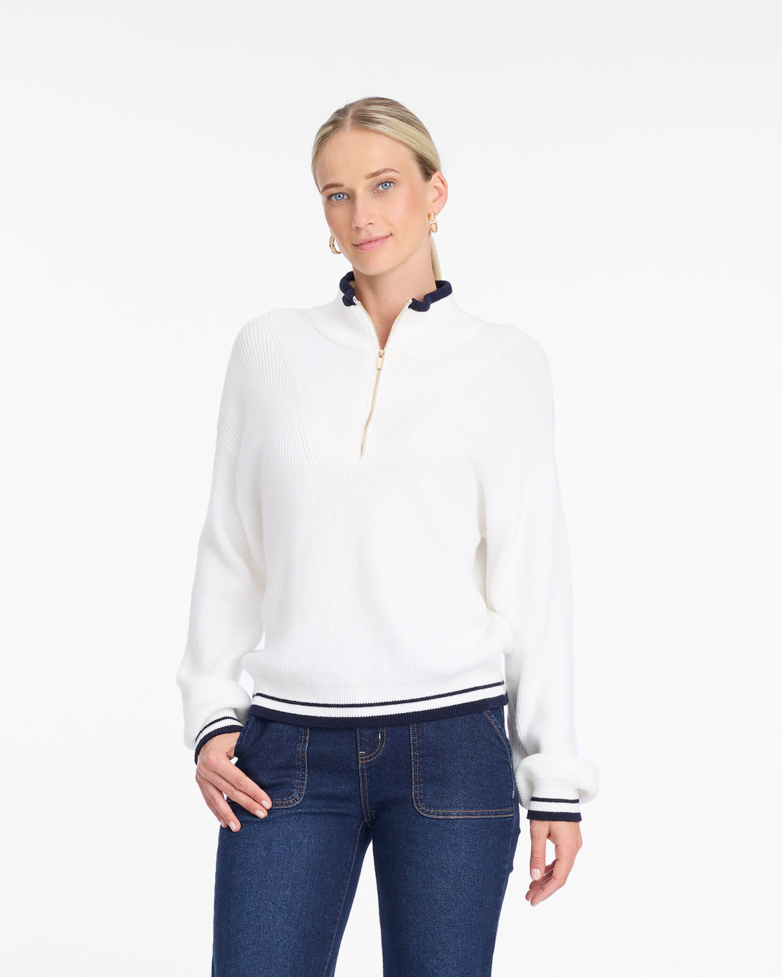 Quarterzip Sweater Magnolia White - Draper James
