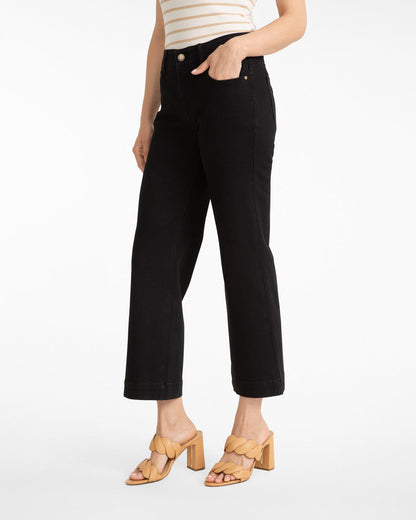 5-Pocket Wide Leg Crop in Black Denim Belle Meade Black - Draper James