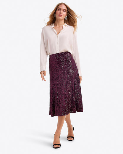 Sequin Midi Skirt – Festive Sparkle Burgundy - Draper James
