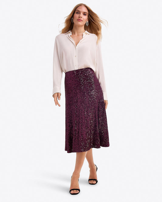 Sequin Midi Skirt – Festive Sparkle Burgundy - Draper James