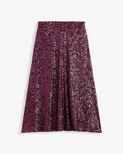 Sequin Midi Skirt – Festive Sparkle Burgundy - Draper James