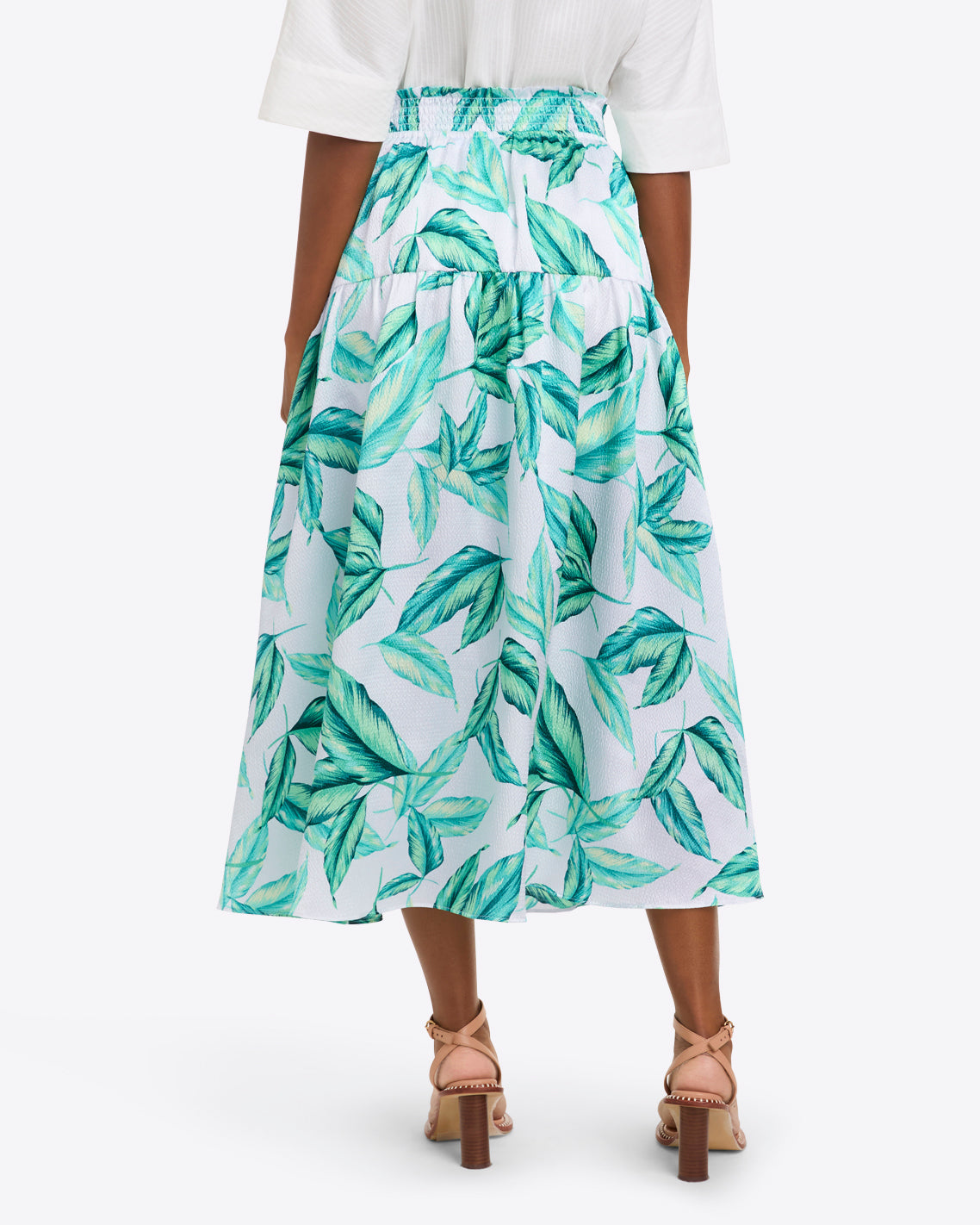 Midi Skirt in Hammered Satin Tropical Leaf - Draper James