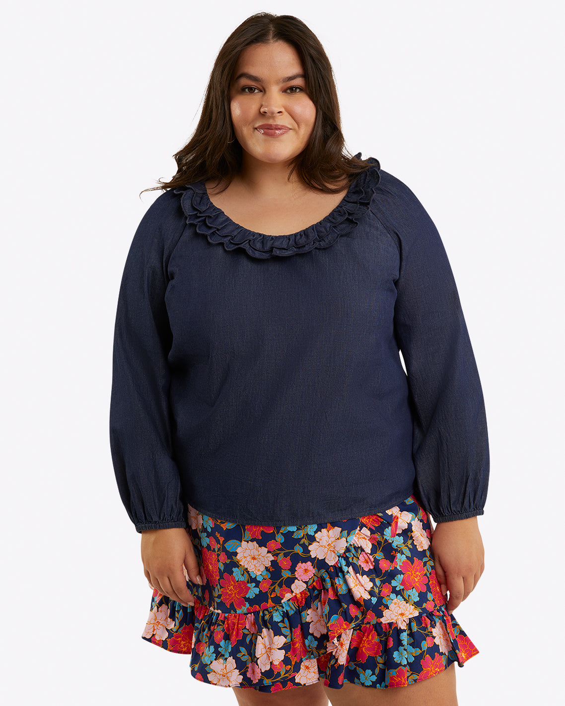 Ruffle Wrap Skirt in Stretch Poplin Blooming Peony - Draper James