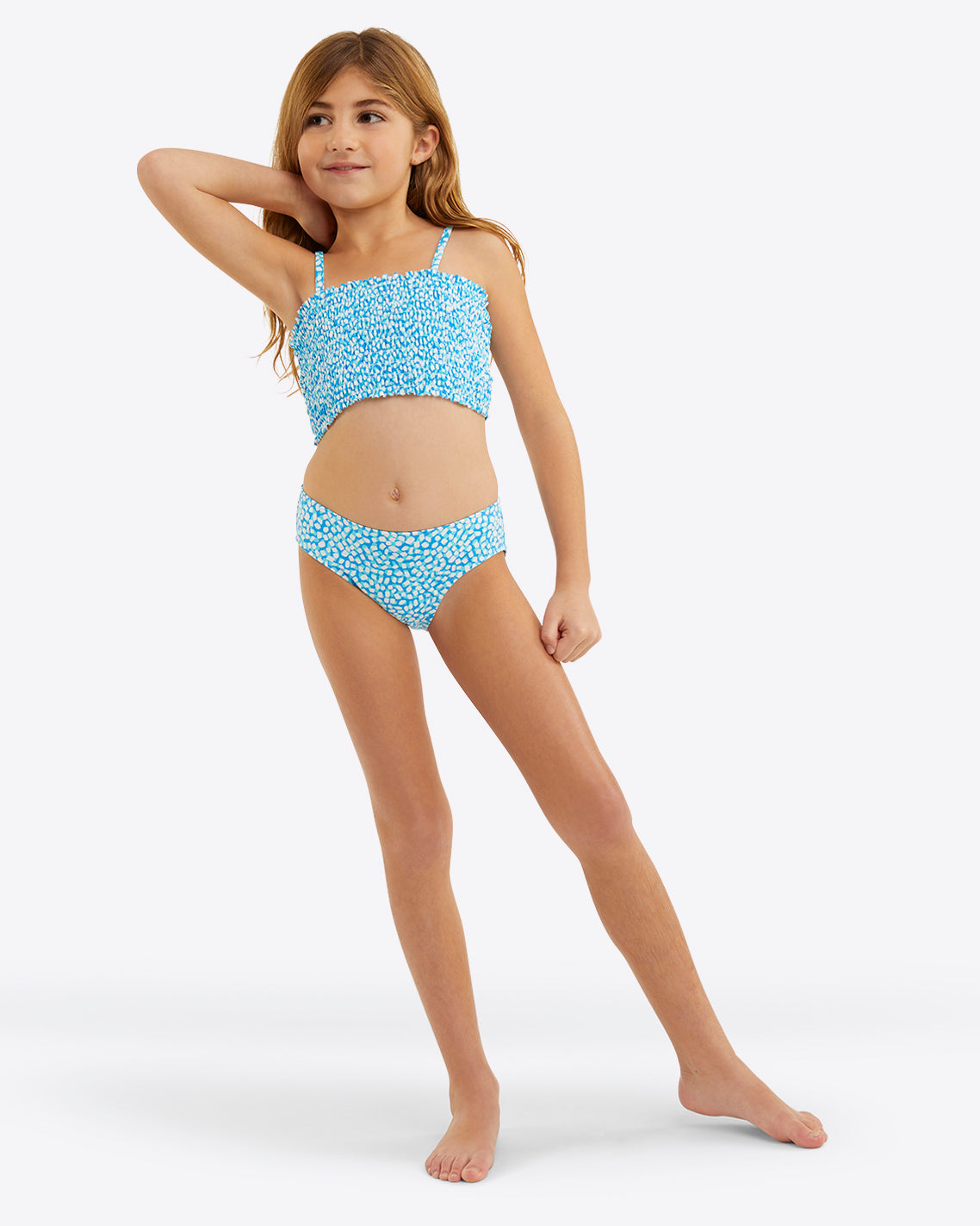 Girls Smocked Bikini Blue Square Dot - Draper James