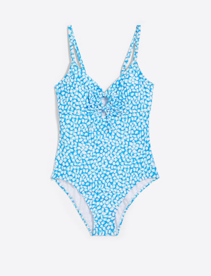 Tie Front One Piece Swimsuit Blue Square Dot - Draper James