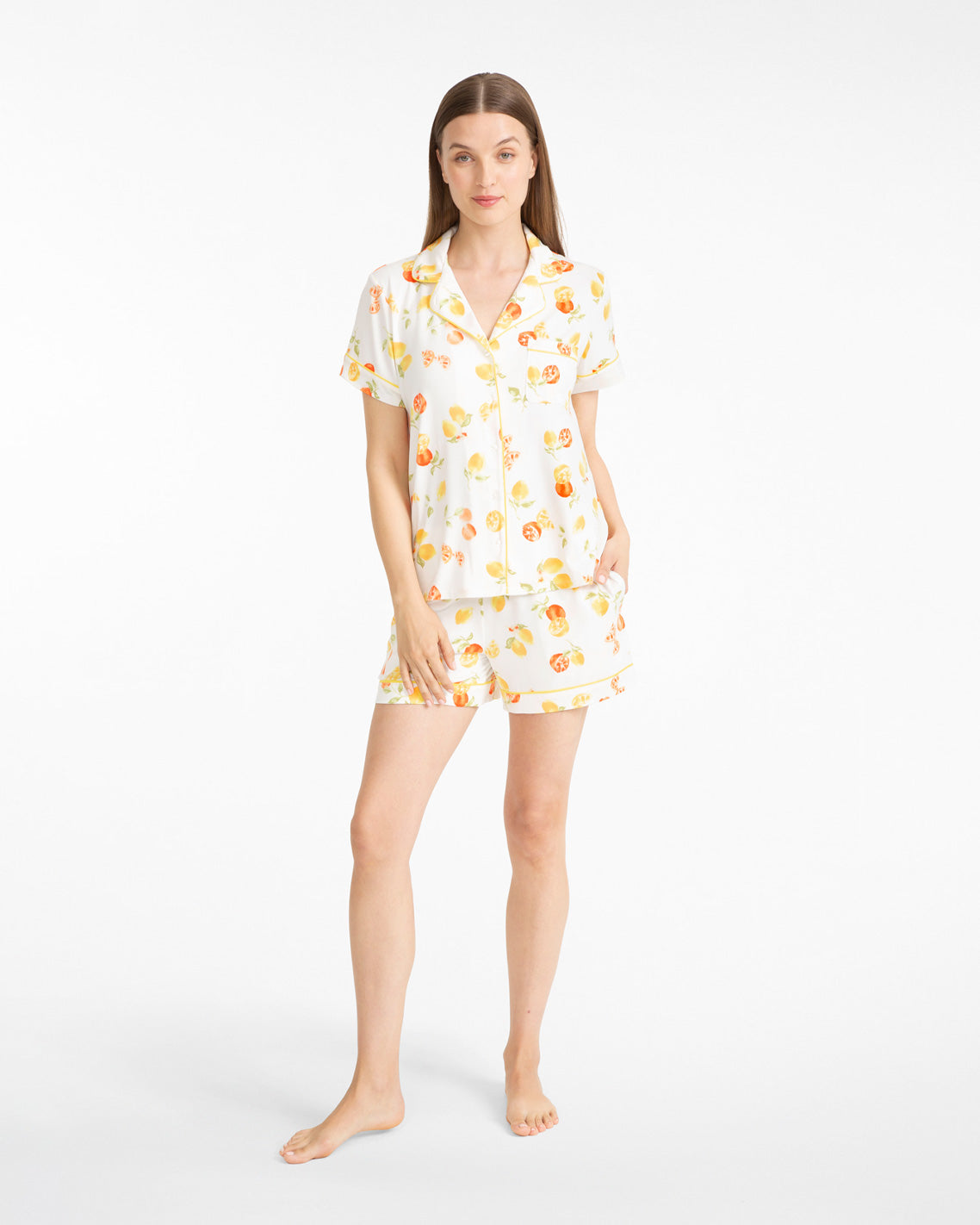 Sara Pajama Set in Citrus Magnolia White Multi - Draper James