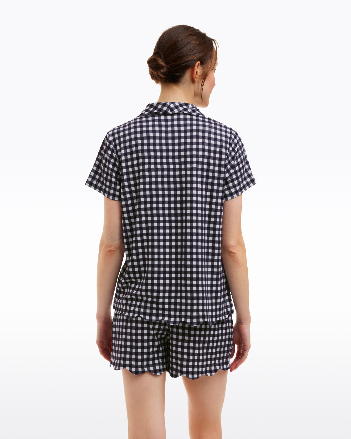 Scallop Sara Pajama Set in Navy Gingham Nassau Navy Gingham - Draper James