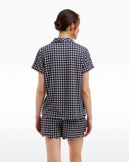 Scallop Sara Pajama Set in Navy Gingham Nassau Navy Gingham - Draper James