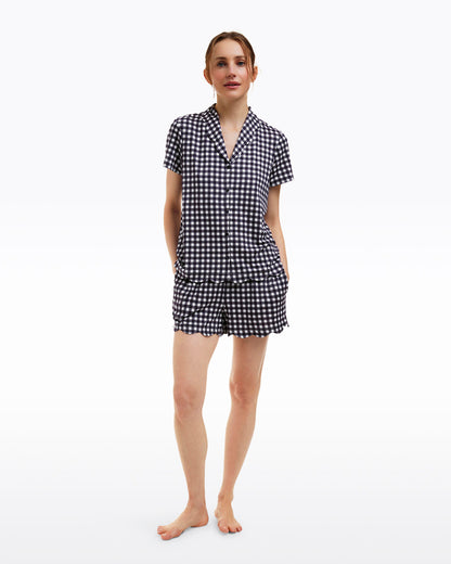 Scallop Sara Pajama Set in Navy Gingham Nassau Navy Gingham - Draper James