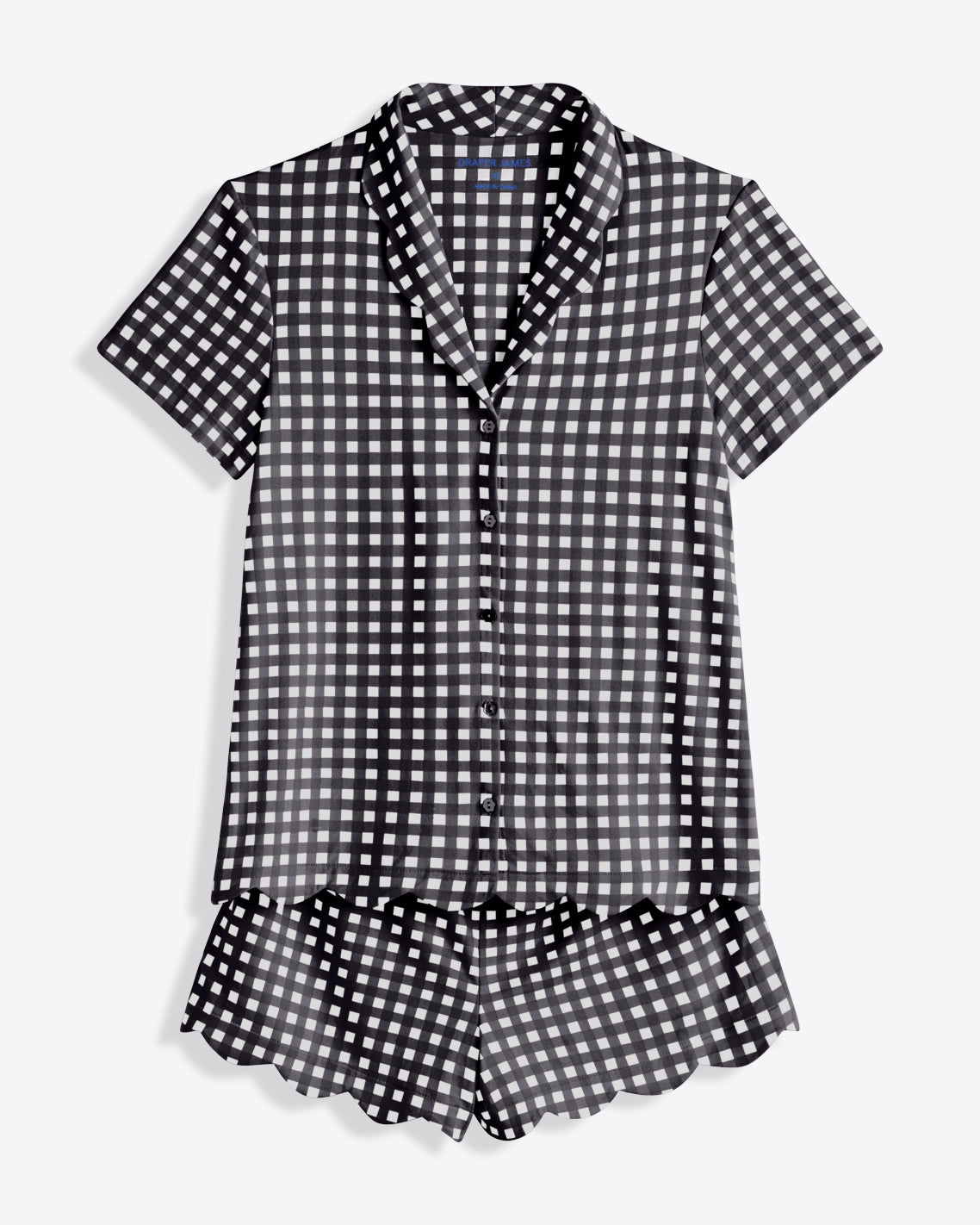 Scallop Sara Pajama Set in Navy Gingham Nassau Navy Gingham - Draper James