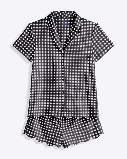 Scallop Sara Pajama Set in Navy Gingham Nassau Navy Gingham - Draper James