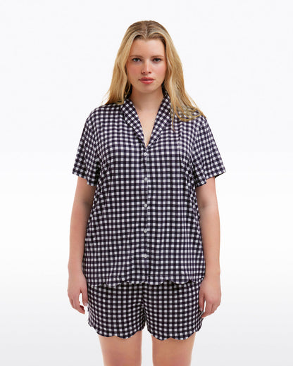 Scallop Sara Pajama Set in Navy Gingham Nassau Navy Gingham - Draper James