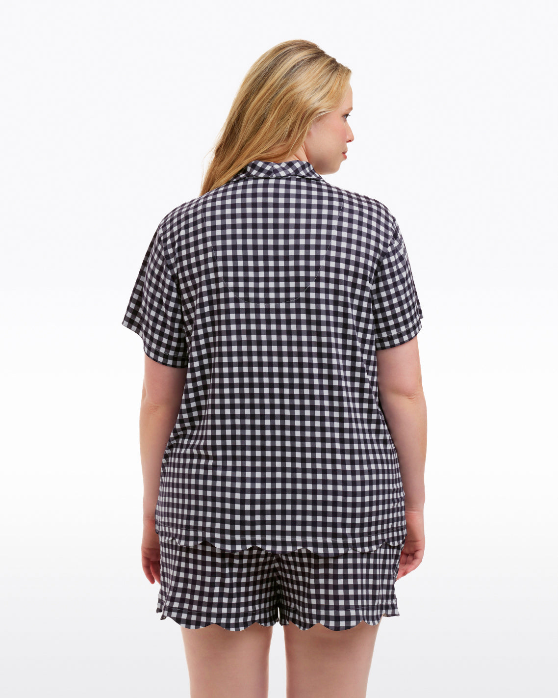 Scallop Sara Pajama Set in Navy Gingham Nassau Navy Gingham - Draper James