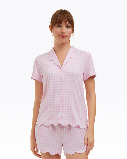 Scallop Sara Pajama Set in Pink Gingham Pink Gingham - Draper James