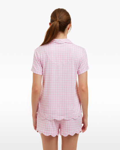 Scallop Sara Pajama Set in Pink Gingham Pink Gingham - Draper James