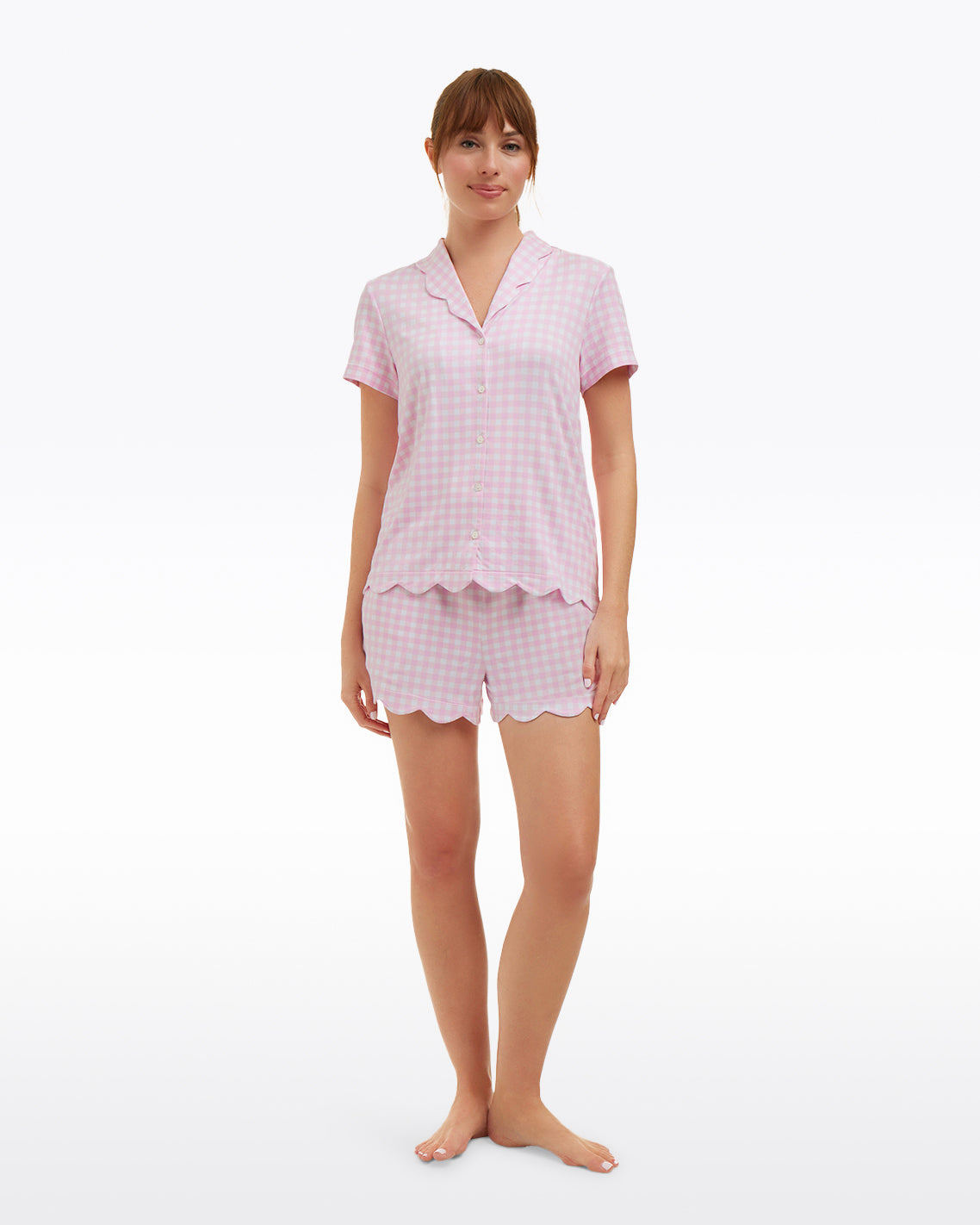 Scallop Sara Pajama Set in Pink Gingham Pink Gingham - Draper James