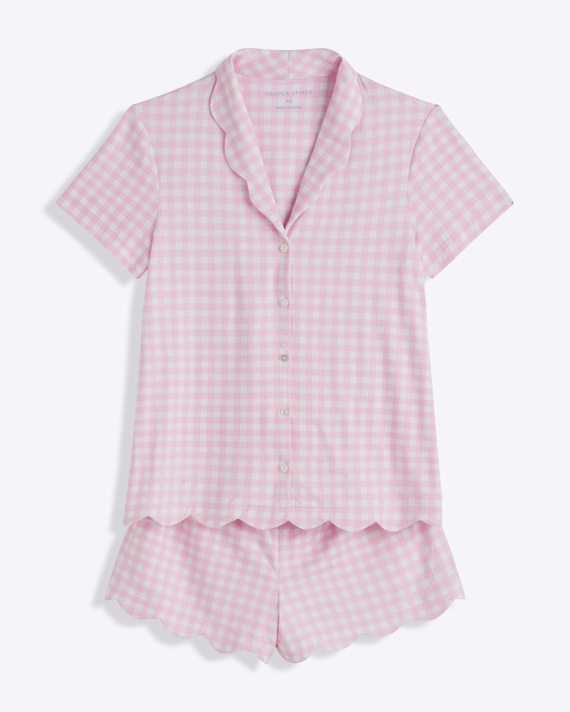 Scallop Sara Pajama Set in Pink Gingham Pink Gingham - Draper James