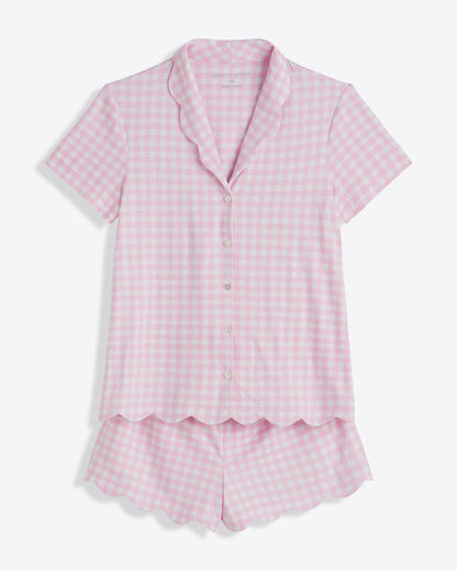 Scallop Sara Pajama Set in Pink Gingham Pink Gingham - Draper James