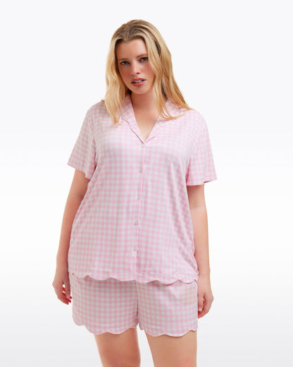 Scallop Sara Pajama Set in Pink Gingham Pink Gingham - Draper James