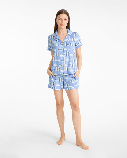 Sara Pajama Set in Bookstack Blue Multi - Draper James