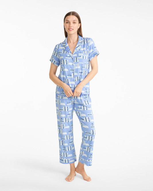 Linda Pajama Set in Bookstack Blue Multi - Draper James